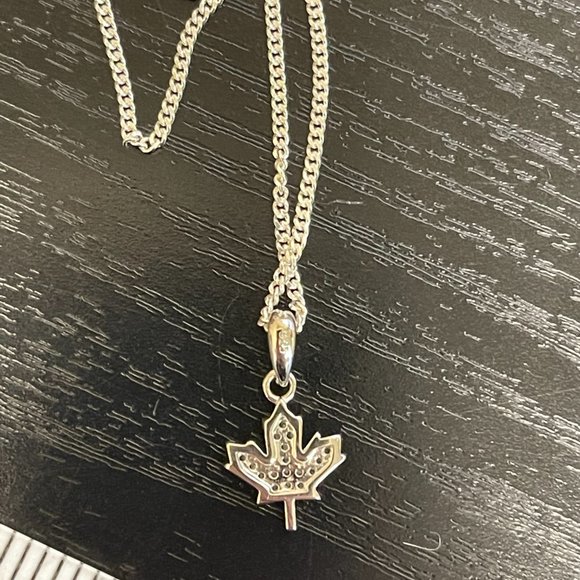 Sterling Silver CZ Maple Leaf Necklace - Picture 4 of 5